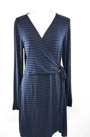 EXPRESS Striped Surplice Midi Wrap Dress Long Sleeve w/ Tie Blue V-Neck Size S