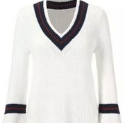 pullover V-Neck varsity sweater with bell sleeves