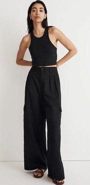 Black Linen Blend Wide Leg Cargo Pants Size 00