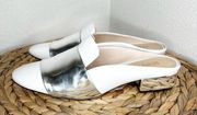 Schutz flats Eunice Mules Loafer White Silver Metallic Leather new