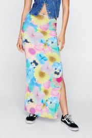 Tie Waist Floral Print Slinky Maxi Skirt