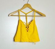 Gold Boutique Lattice Front Crop Tank Size L NWT