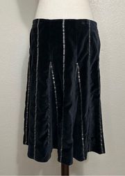 NWOT Soft Sorroundings Black Velvet Sequins A-Line Flare Skirt