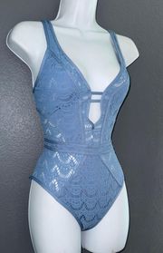 Blue Crochet Sexy Swimsuit Women’s One Piece Bikini Swim Wear Small