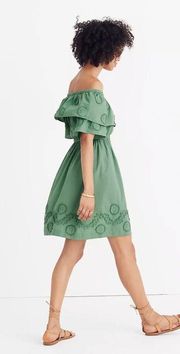 Madewell Green Appliquéd Off-the-Shoulder Dress. Size 2