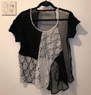 Anthropologie Chan Luu Black & White lace top, mesh patchwork blouse S anthro