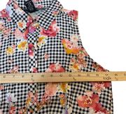 Polly & Esther Sz Small Tie Front Gingham Floral Button Down Sleeveless Blouse