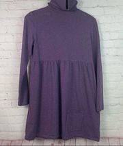 DG2 Diane Gilman purple heather turtleneck long sleeve dress patch pocket Small