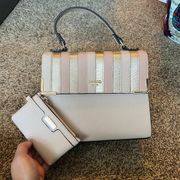 Dune London blush and gold metallic striped handbag