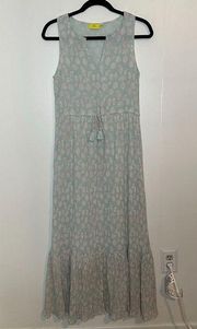 Roller Rabbit Seafoam Sleeveless Tie Waist Seashell Floral Maxi Dress XS