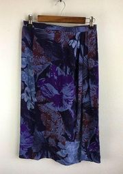 Vintage Bonwit Teller Anne Klein Womens Wrap Skirt 10 M Purple Floral Silk Midi