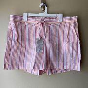 Tommy Bahama Vitamin Sea Pink and White Striped Linen Shorts Women's Size XL