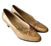 Salvatore Ferragamo Snake Skin Pumps Women's 7.5 Beige Leather