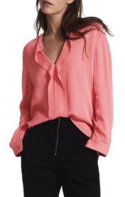 NEW Reiss Rochelle Ruffle Chiffon Long Sleeve Blouse Top Pink 6 NWT