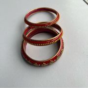 Anthropologie Red & Gold Bangle Braclets - Set of 3