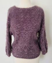 NWT Nine West Fuzzy Soft Brushed Knit Pullover Sweater Purple Sz M