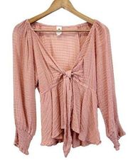 Flawless Gauzy Womens M Bohemian Tie Front Top Mauve Pink Lightweight Summer