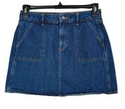 Old Navy SZ 4 A-Line Mini Denim Jean Skirt Zip-Fly Dark Wash Pockets Blue