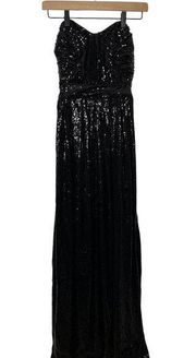 Badgley Mischka Black Sequin Gown Maxi Strapless Size 2