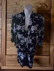 Spiritual gangster black robe, white flowered, print  100% rayon bust 40 inches