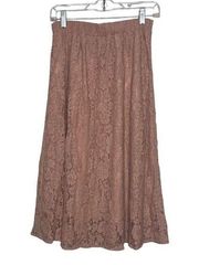 PROMESA PINK LACE SKIRT SIZE SMALL LINED ALINE MIDI COTTAGECORE