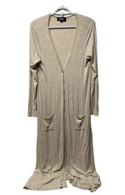 Lulu's Graceful Ways Light Beige Long Cardigan Sweater Size large rayon spandex