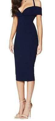 Nookie Athena Halter Midi Dress Navy Blue Bodycon Halter Off The Shoulder XS New