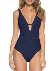 New. BECCA navy plunge neck swimsuit. Small. $129