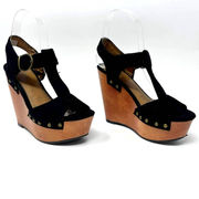 00s BRASH Vintage Black Brown Strappy Wedge Heels