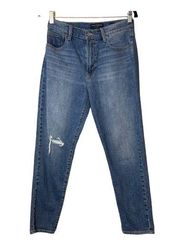 Lucky Brand Drew High Rise Mom Jeans  Blue Color Size 2/26 Ripped knee