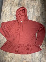 FreeKisses XL, peplum bottom hoodie, EUC, pit to pit measures 24, length is 24, polyester/spandex 