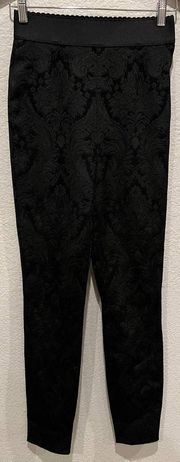 DOLCE & GABBANA BLACK TULIP JACQUARD SLIM STRETCH PANTS (IT/40)