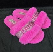 Juicy Couture Women’s Pink Fluffy Fuzzy Bedazzled Slides Sandals Size 6