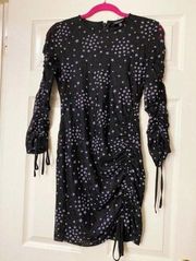 Topshop Black Stars Lace Long Sleeve Cinched Fitted Party Club Fun Mini Dress