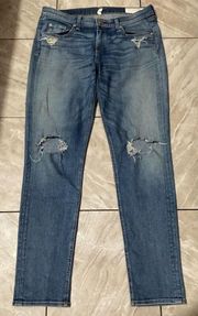 Rag & Bone Dash Slouchy Fit Mid Rise Wembly Medium Wash Skinny Distressed Jeans
