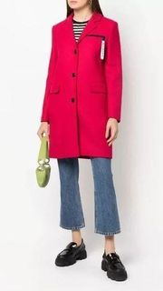 Love Moschino Elegant Red Wool Blend Coat with Logo Detail