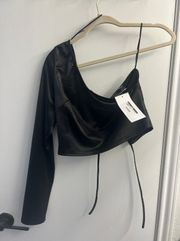 Shop  NWT One Shoulder Black Long Sleeve Crop Top