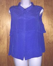 Bright Blue Silk Arynk Button Down Top Size Medium