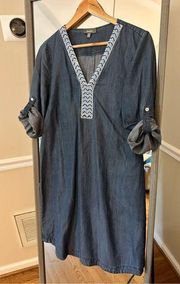 NIEMAN Marcus Tab Sleeve Chambray Dress Size 8