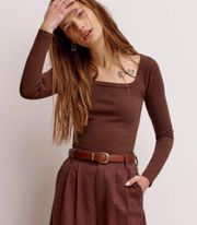 Madewell Square-Neck Long-Sleeve Crop Brown Size Small