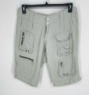 Pete & Greta by Johnny Was Cargo Shorts Womens Sz 8 Linen Pockets Y2k Pale Green