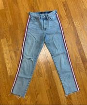 straight leg jeans with red stripe