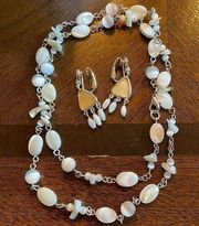 Vintage Off White Moon Glow Worthington Beaded Necklace & Dangle Clip On Set