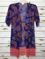 LuLaRoe Monroe Kimono Fringe Cover Up Leaves S