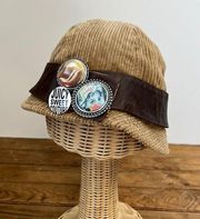 Vintage Juicy couture corduroy and leather hat with buttons