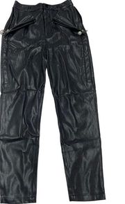 Opening Ceremony Pants Womens 0 Black Faux Leather Moto Zip Slim High Rise Poly