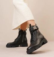 NEW Givenchy Terra 4G Buckle Combat Boot Women‎ Size 10B Lug Sole Black Leather