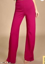 Leisurely Looks Fuchsia Ribbed High-Rise Wide-Leg Lounge Pants