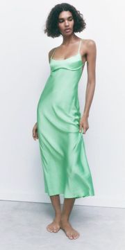 Green Satin Midi Dress