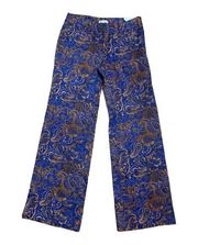 Ann Taylor Loft women's size 4 Marisa Trouser blue gold linen wide leg